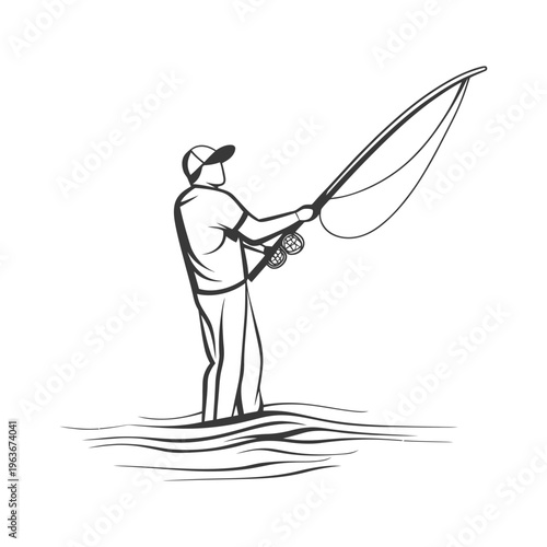 A fisherman casting a line in the water with a fishing rod