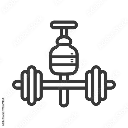 Illustrated weightlifting equipment depicting a barbell and a fluid container