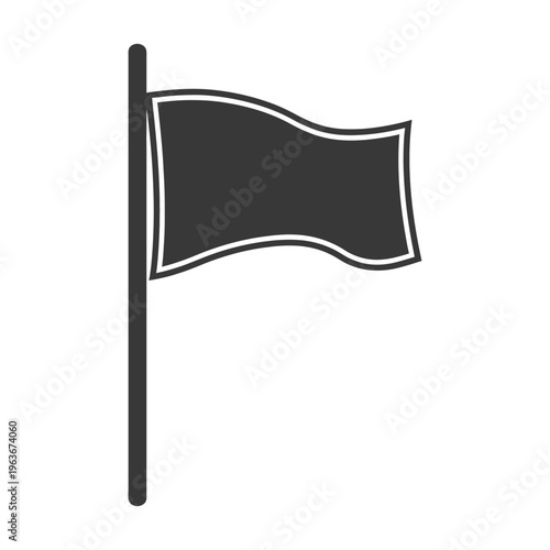 A stylized monochrome flag waving on a vertical pole