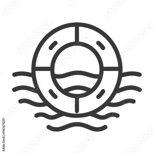 A circular life buoy floating gently on textured water waves