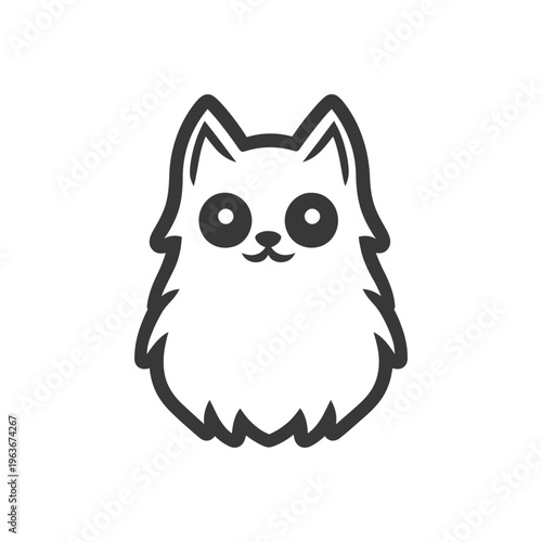 A simple black and white cartoon illustration of a fluffy animal