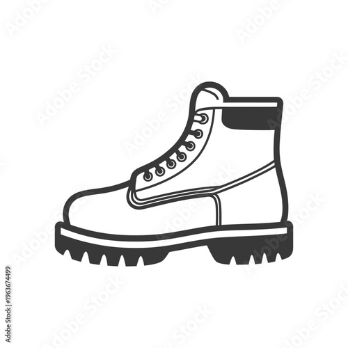A simple black and white drawing of a sturdy work boot