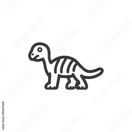 A simple black line drawing of a dinosaur on white background
