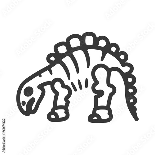An illustrated skeleton drawing of a dinosaur in a line art style