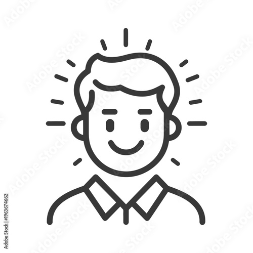 A happy person wearing a collared shirt with radiating lines