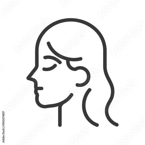 Outlined illustration showing the profile of a person with long hair