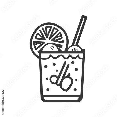 A stylized illustration depicting a refreshing drink with a garnish