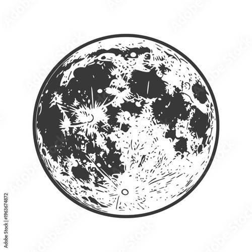 A detailed illustration of the moon showing craters and surface