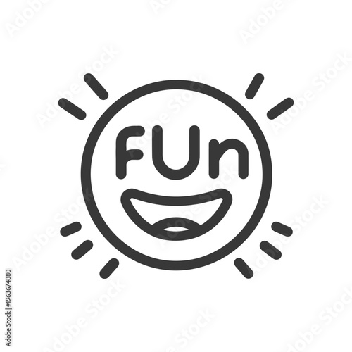 A happy sunburst design featuring the word fun and a smiling face