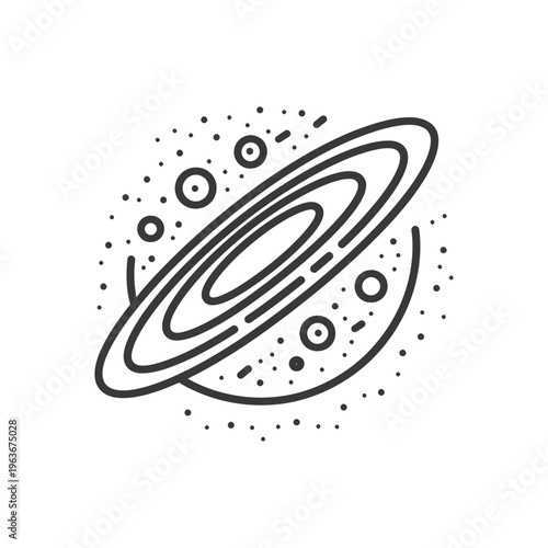 A graphic representation of an orbital planetary system in space