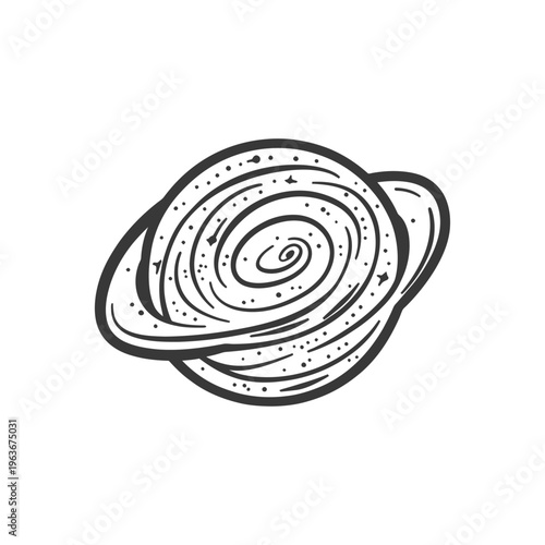 A stylized drawing depicting a celestial body with rings
