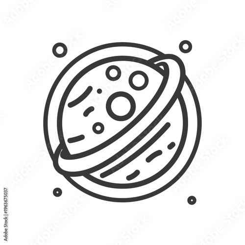 An outlined illustration showcasing a planet with encircling rings around it