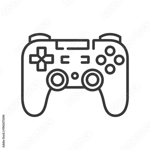 A black and white outline illustration of a game controller