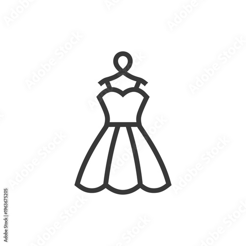 A simple black line drawing depicts a womans dress