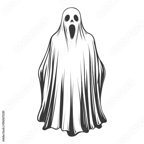 A white sheet ghost figure with a gaping open mouth