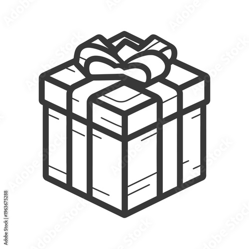 A simple outlined gift box tied with a decorative bow