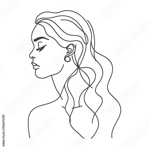 A beautiful woman is shown in an elegant line art portrait