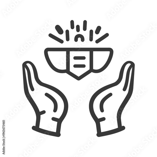 Two hands are supporting a shield like object