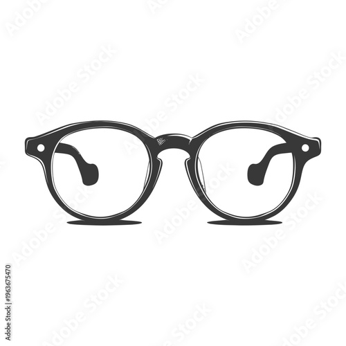 A stylized black and white image of fashionable eyeglasses spectacles