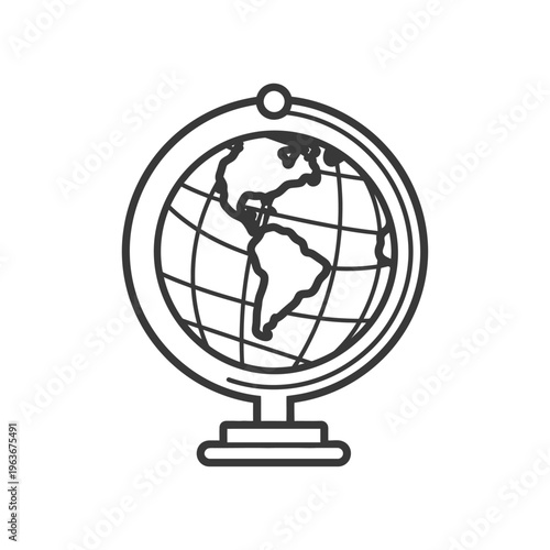 A simple black and white line drawing depicting a terrestrial globe