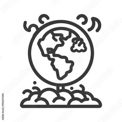 A simplified globe illustration surrounded by emissions and air pollution