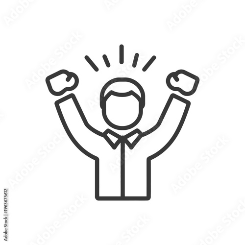 A line drawing of a person with arms raised up