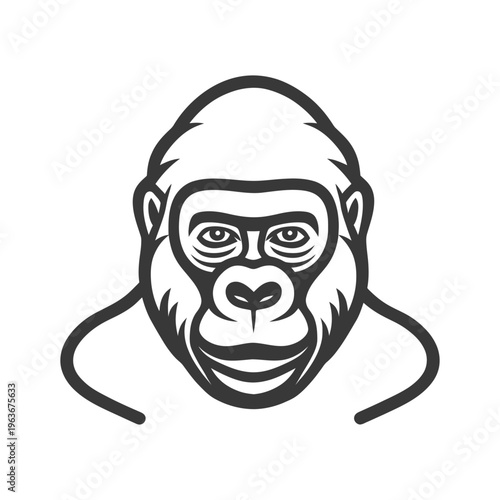 A grayscale illustration of a gorilla head and shoulders