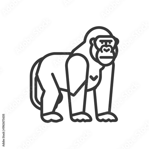 A simplistic black and white illustration of a standing gorilla