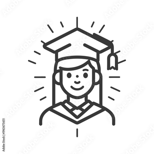 A happy young woman celebrating graduation with mortarboard and gown