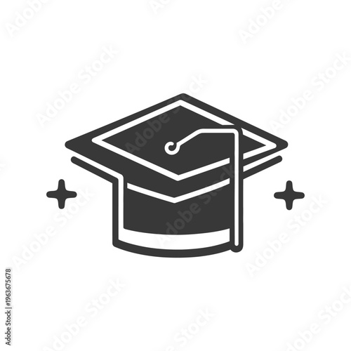 Simple graphic illustration depicting a graduation cap and a tassel