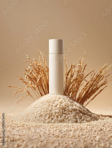 Organic Skincare Tube Standing on Rice with Wheat Natural Cosmetic Product Display