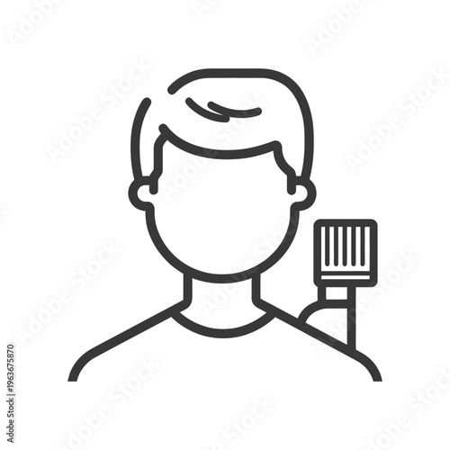 A line art illustration of a person holding a microphone