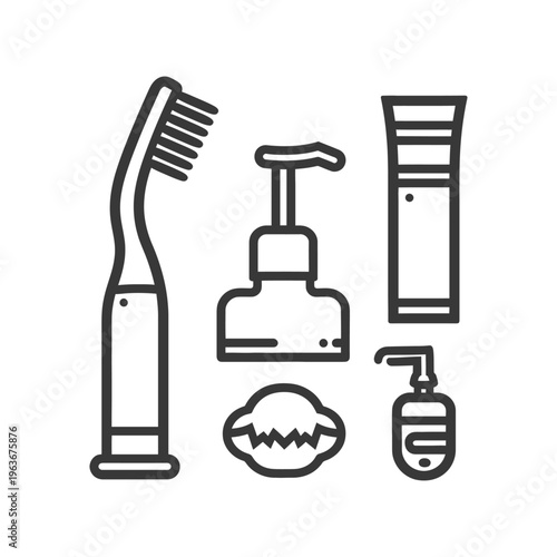 Minimalistic line art representation of personal hygiene products