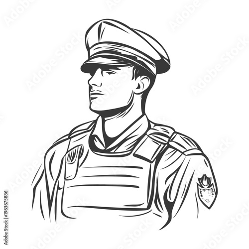 A drawing of a uniformed man with a peaked cap