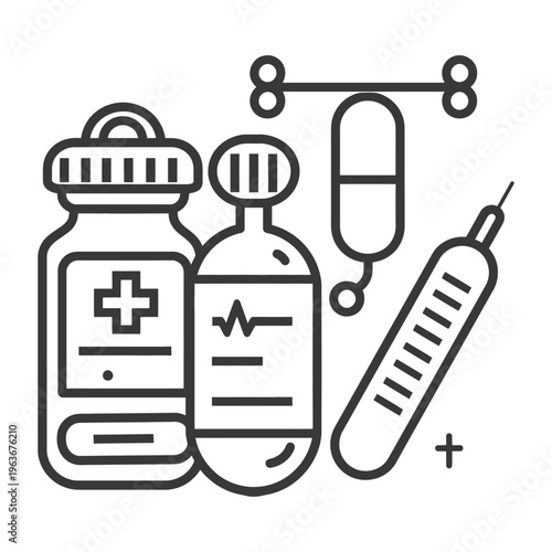 Simple medical equipment and instruments displayed in an illustration