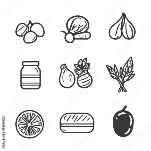 A simple illustration of different foods with various shapes