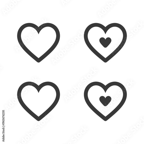 Four simple heart icons depicted with outlined and filled symbols