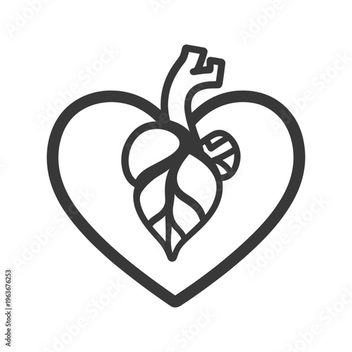 A stylized illustration of a heart with leaflike elements inside