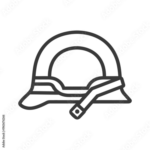 A graphic representation of a protective helmet in an outline form