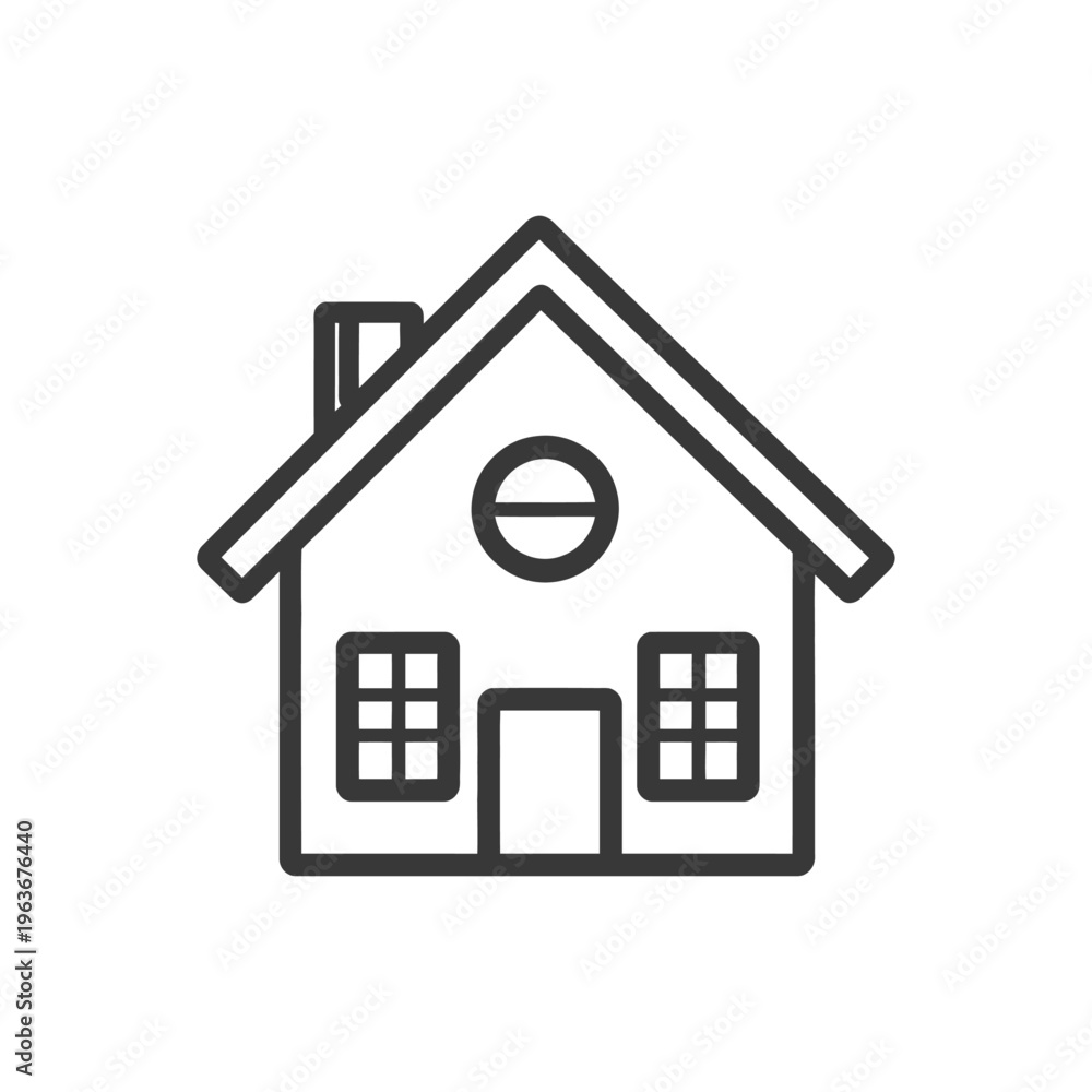 Fototapeta premium Simple drawing depicts a house with windows and a chimney