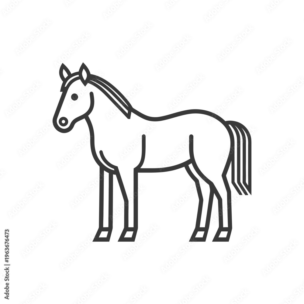 Fototapeta premium A simple black and white illustration of a standing horse