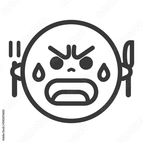 An angry face illustration with utensils expressing extreme frustration