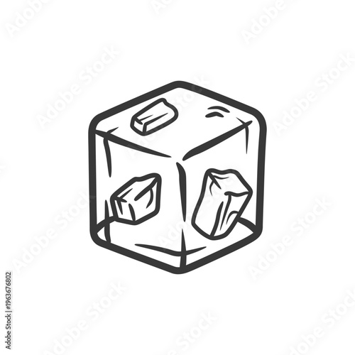 A monochromatic illustration of a cube with ice inclusions