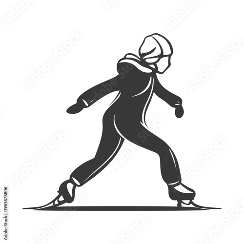 An individual wearing protective gear gracefully ice skates on the surface