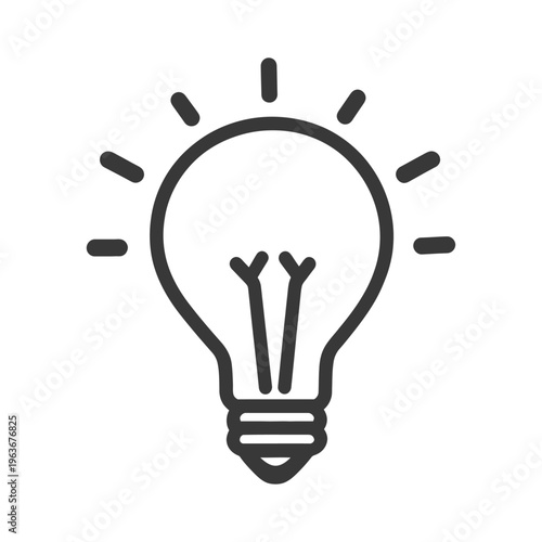 A simple black outline of an illuminated light bulb graphic