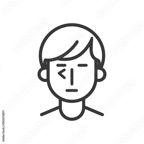 An illustrative vector image of a person with one eye squinted