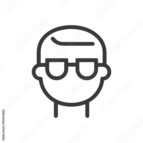Simple outlined image representing a person wearing glasses and smiling
