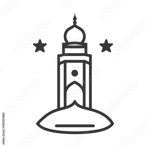 A simple illustration of a mosque with stars above it