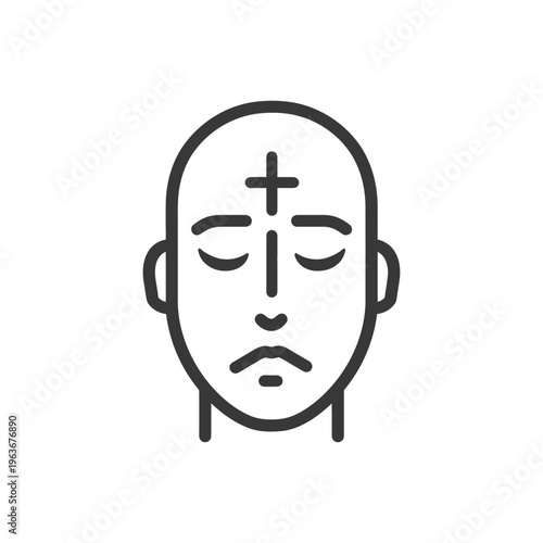 A simple monochrome illustration of a human face with closed eyes