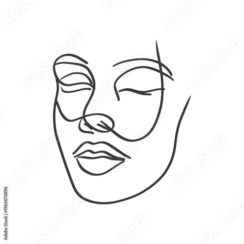 The Simple Line Drawing Depicts a Peaceful Human Face